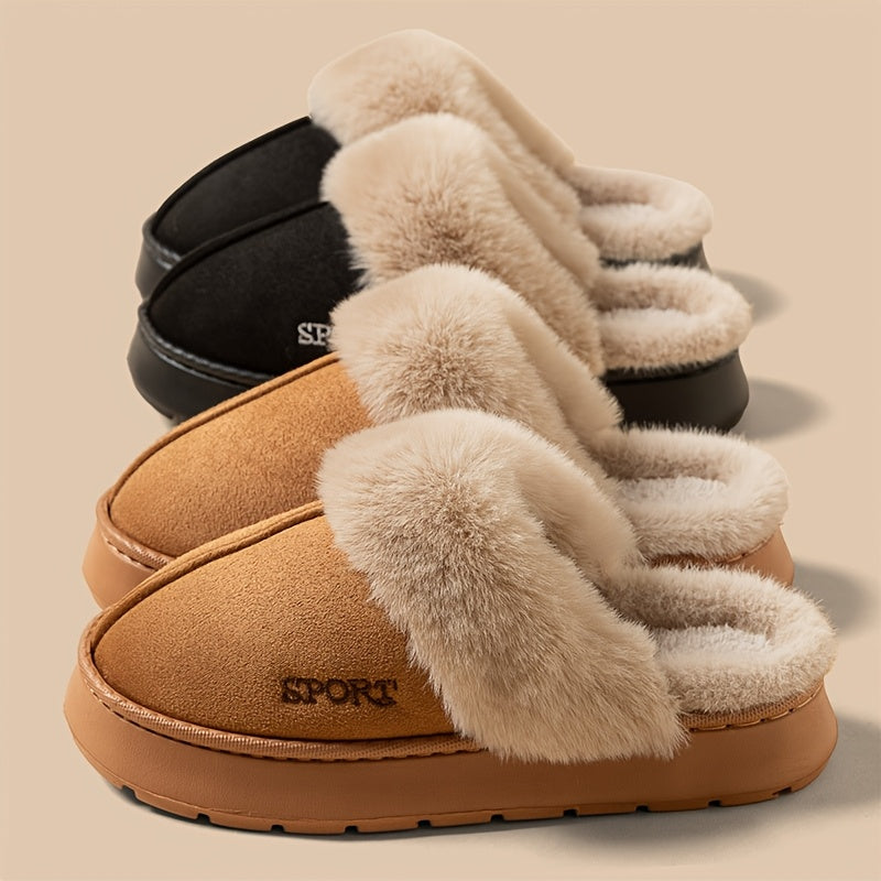 Cozy Women'S Faux Slippers - Soft EVA Sole, Plush Lining, Winter Indoor/Outdoor Footwear in Black, Beige, Pink, Brown, White, Sporty Deer Skin Design, Warm Indoor Shoes|Sporty Deer Skin Design|Soft EVA Sole