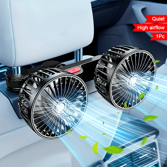 Car-Mounted Fan, Small Car Air Conditioner, Dual Fans, Vehicle Ventilator, Automotive Mini AC, Dual-Head Rear Fan, Powerful Windflow, 5 Blades, 360° Rotation, Ultra-Quiet Operation, Easy Clip Installation, Foldable for Underheadrest Storage, Detachable fo
