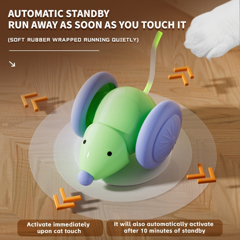 Automatic Cat Toy, Moving Rat with LED Tail, USB Rechargeable, Battery Free - Stimulate Hunting Instinct, Indoor Self-Play, Interactive Exercise Toy, Long Lasting (1 Pack)