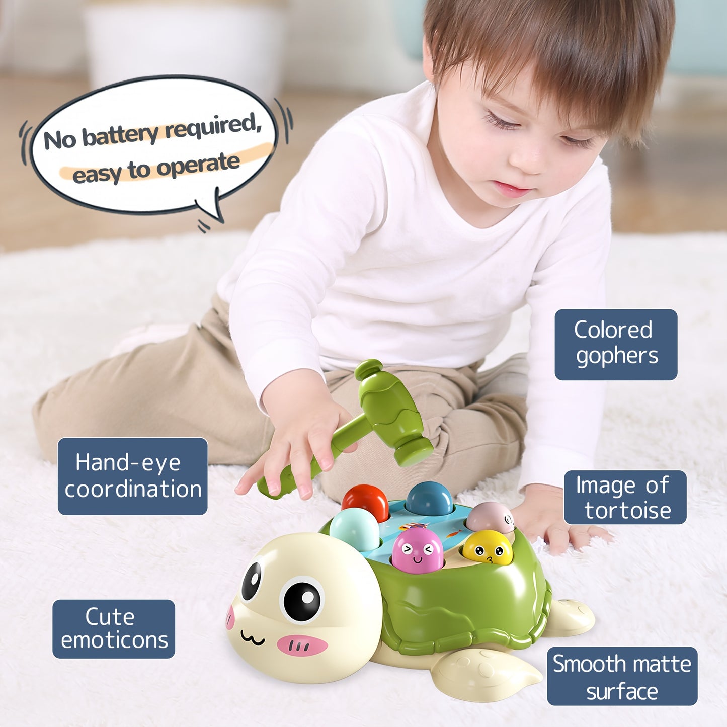 Interactive Turtle Hammering Game - Educational Desktop Toy for Hand-Eye Coordination, Multiplayer with 2 Hammers, Ideal Gift for Youngsters on Easter, Christmas, Halloween, Thanksgiving