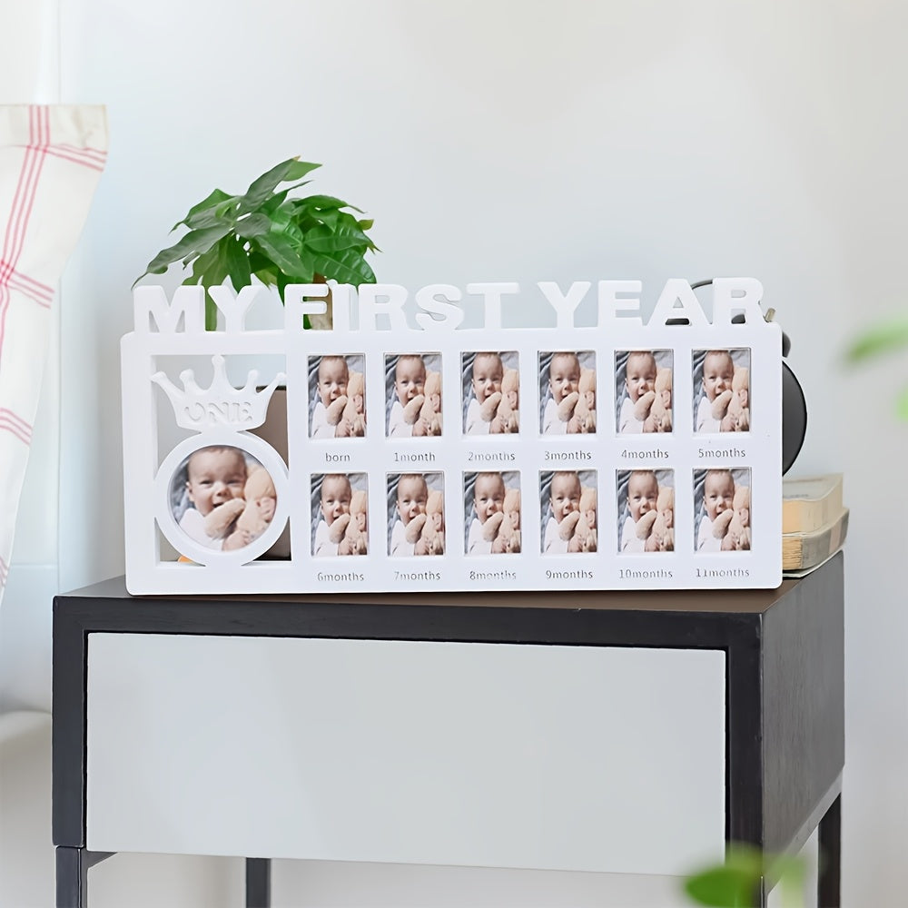 A Combination Photo Frame to Document The Growth of Your Baby, Capturing Every Beautiful And Adorable Moment. It Can Hold One Main Picture And Twelve Monthly Photos, Suitable for Placing on a Desk, Vanity, Bedside Table, Or Hanging on The Wall.