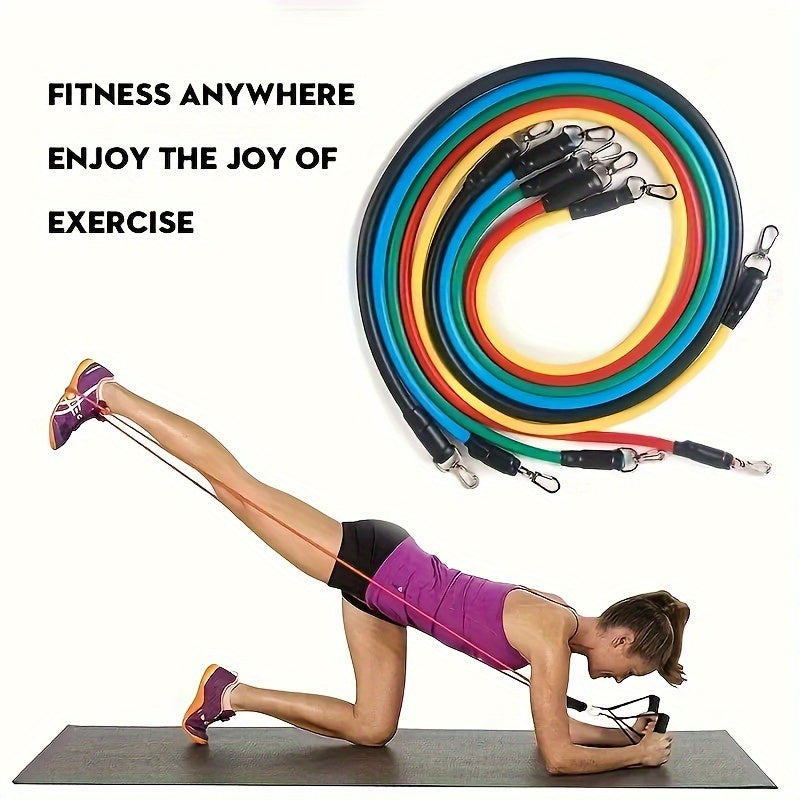11pcs/set TPE Resistance Bands Set, Resistance Bands, Legs Ankle Straps, Exercise Bands, Workout Bands, For Home Gym, Fitness, Yoga & Pilates