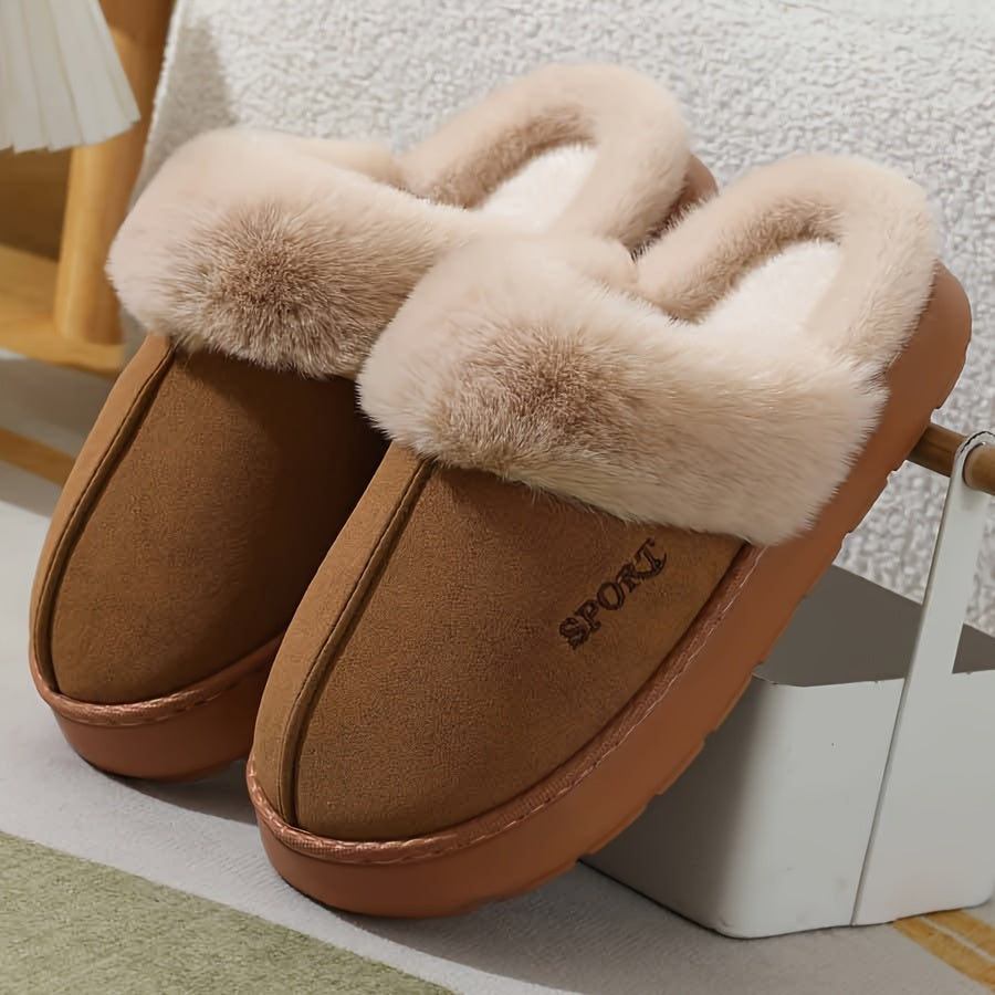 Cozy Women'S Faux Slippers - Soft EVA Sole, Plush Lining, Winter Indoor/Outdoor Footwear in Black, Beige, Pink, Brown, White, Sporty Deer Skin Design, Warm Indoor Shoes|Sporty Deer Skin Design|Soft EVA Sole