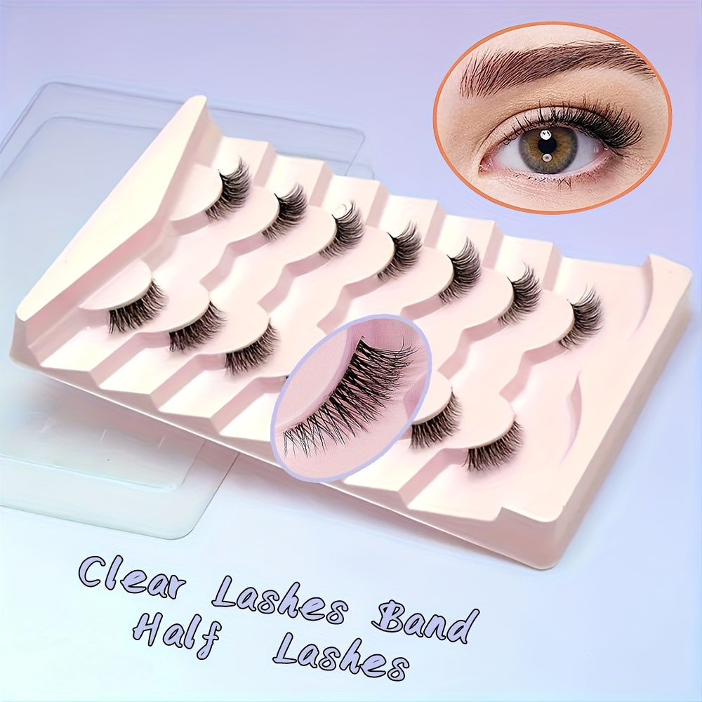 7 Pairs 10MM Short Soft Faux Mink Half Lashes with Clear Band, Natural Looking, Wispy Cat Eye, 3D Fluffy False Lashes Multipack