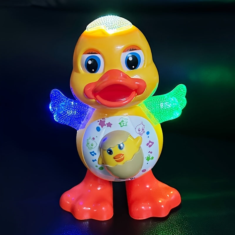 Interactive Dancing Duck Toy with Music, Dynamic Lights, And Eye-Blinking Effects, Educational Cartoon Animal Toy, Durable Plastic Construction, with Battery Not Included, for Toddlers 0-3 Years, Ideal for Halloween And Christmas Gifts