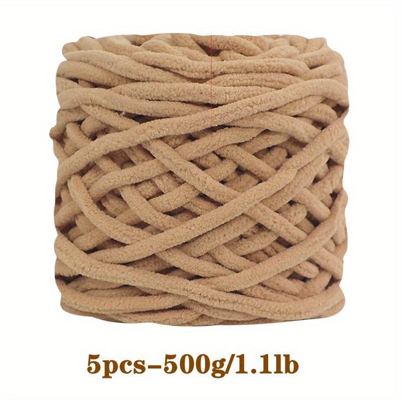 5pcs Ultra-Soft Chunky Chenille Yarn - Perfect for DIY Knitting & Crochet Projects, Scarves, Hats, Blankets | Available in Multiple Colors