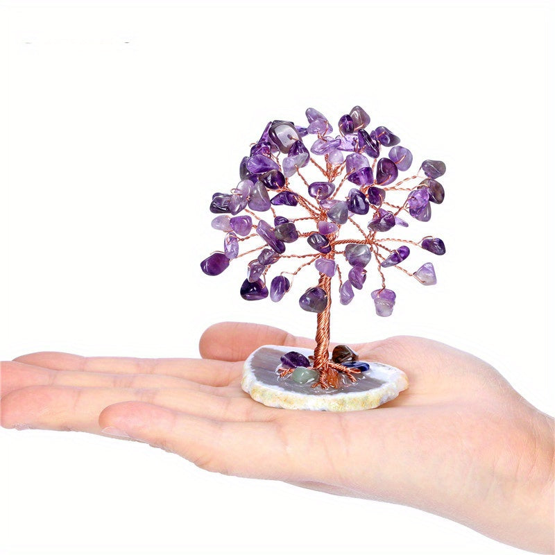 Natural Amethyst Crystal Tree Ornament - 1pc Quartz Decoration Home Decor Festival Gift (Random Base)