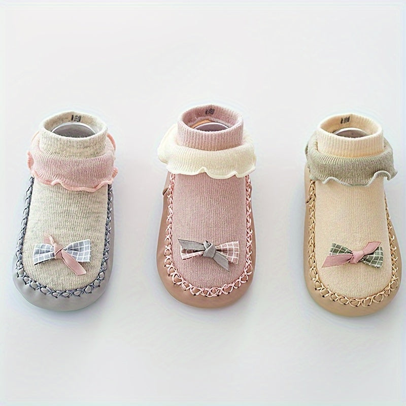 Spring And Autumn Cartoon Baby Leather Bottom Socks, Baby Toddler Floor Socks, Bowknot Non-slip Children's Soft Bottom Shoes Socks