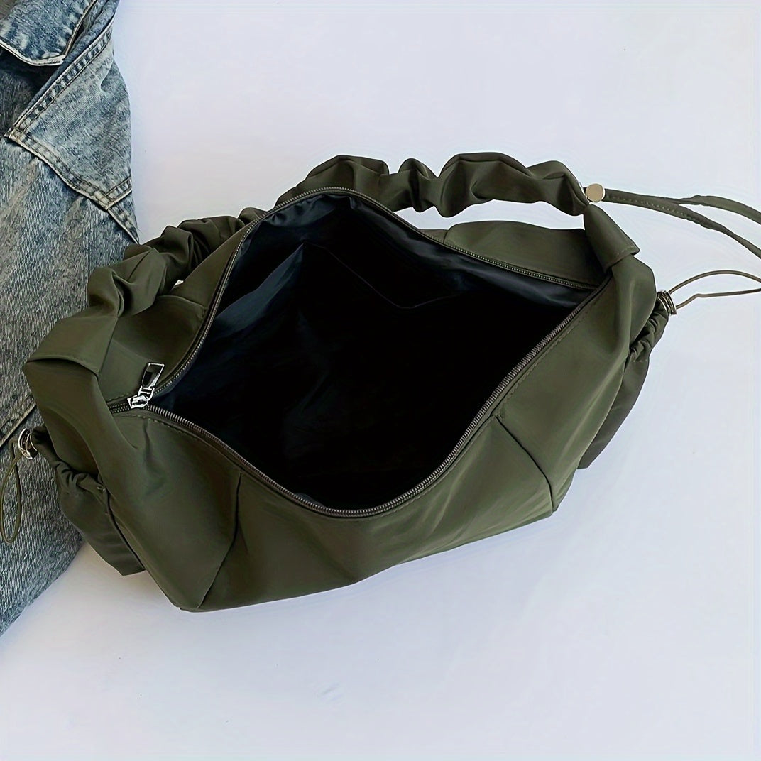 Nylon Crossbody Bag with Multi-Pocket, Pleated Design, Lazy Comfort, Zipper Closure, Casual Shoulder Bag