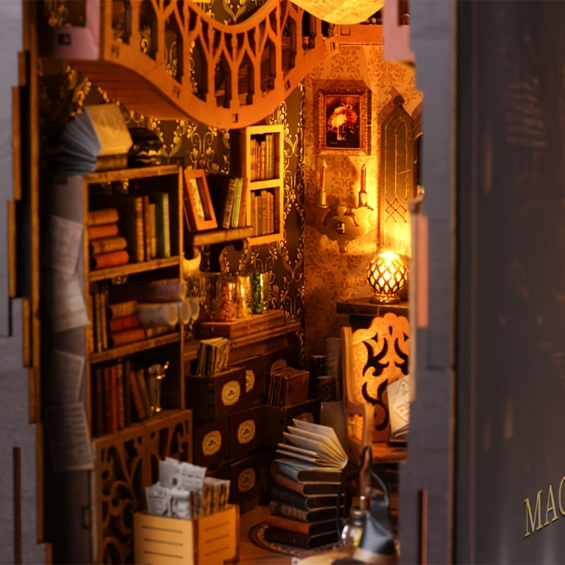 Magic Book House Mini Dollhouse Kit Shelf Assembly Model Micro DIY Toy Wooden Crafts Suitable for Teenage Boys Men and Adults Christmas Birthday Gifts