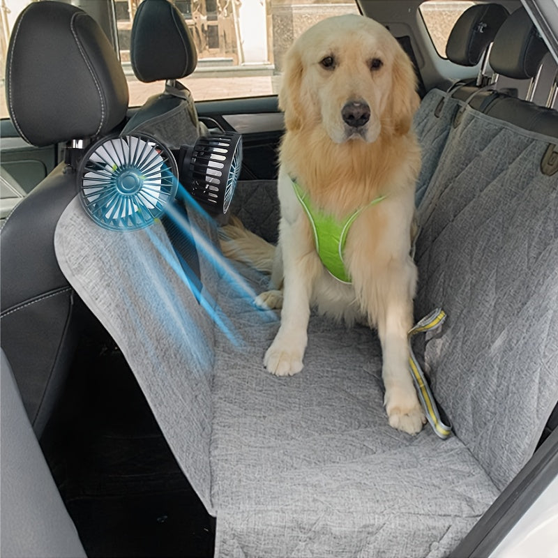 Car-Mounted Fan, Small Car Air Conditioner, Dual Fans, Vehicle Ventilator, Automotive Mini AC, Dual-Head Rear Fan, Powerful Windflow, 5 Blades, 360° Rotation, Ultra-Quiet Operation, Easy Clip Installation, Foldable for Underheadrest Storage, Detachable fo