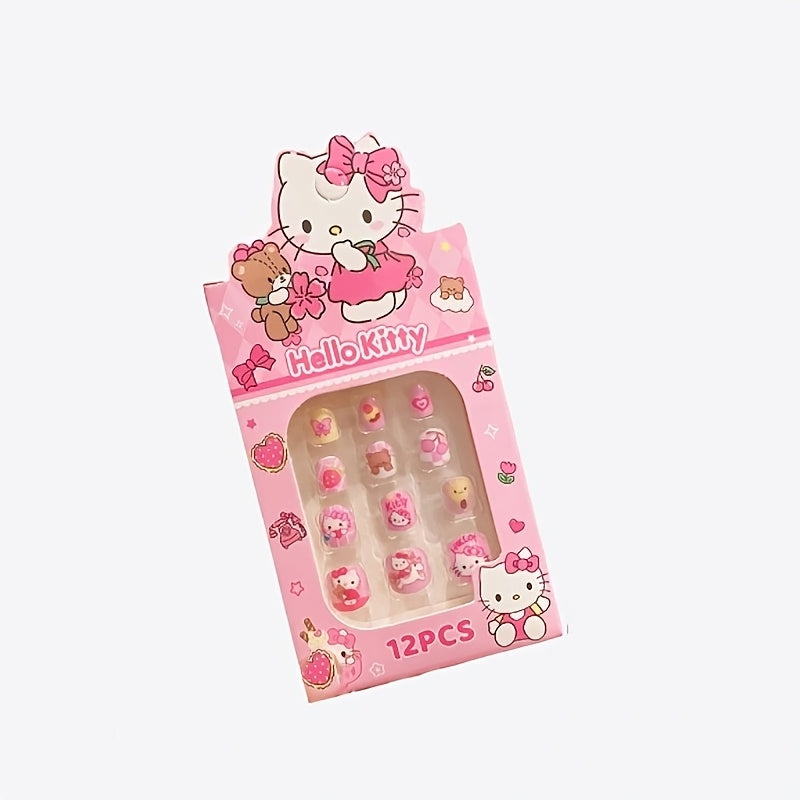 A Set of 6 Boxes Containing for hello kitty, Kurumi, Melody, for Cinnamoroll, for Pompompurin, And Pudding Dog Press-On Nail Kits, Featuring Full Coverage Short Square And Oval Fake Nail Tips, Totaling 72pcs (12pcs Per Box). Designed for Girls, with Vibra