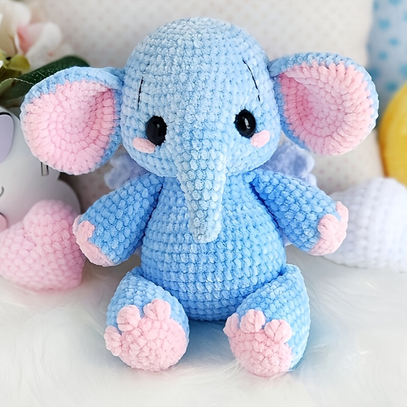 Adorable Blue & Pink Crochet Elephant Kit - DIY Craft for Home Decor, Accessories | Easy-to-Use, Perfect Gift for Birthdays, 1pc