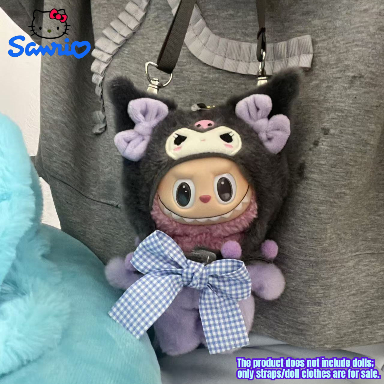 For Hello Kitty COS Rabbit Plush Backpack Accessory - Cute Blue & White Checkered Bow Design, Soft Polyester Fabric, Ideal for School & Birthday Gifts, School Backpack Accessory | Playful Accessory | Durable Zippers, Cute Backpacks