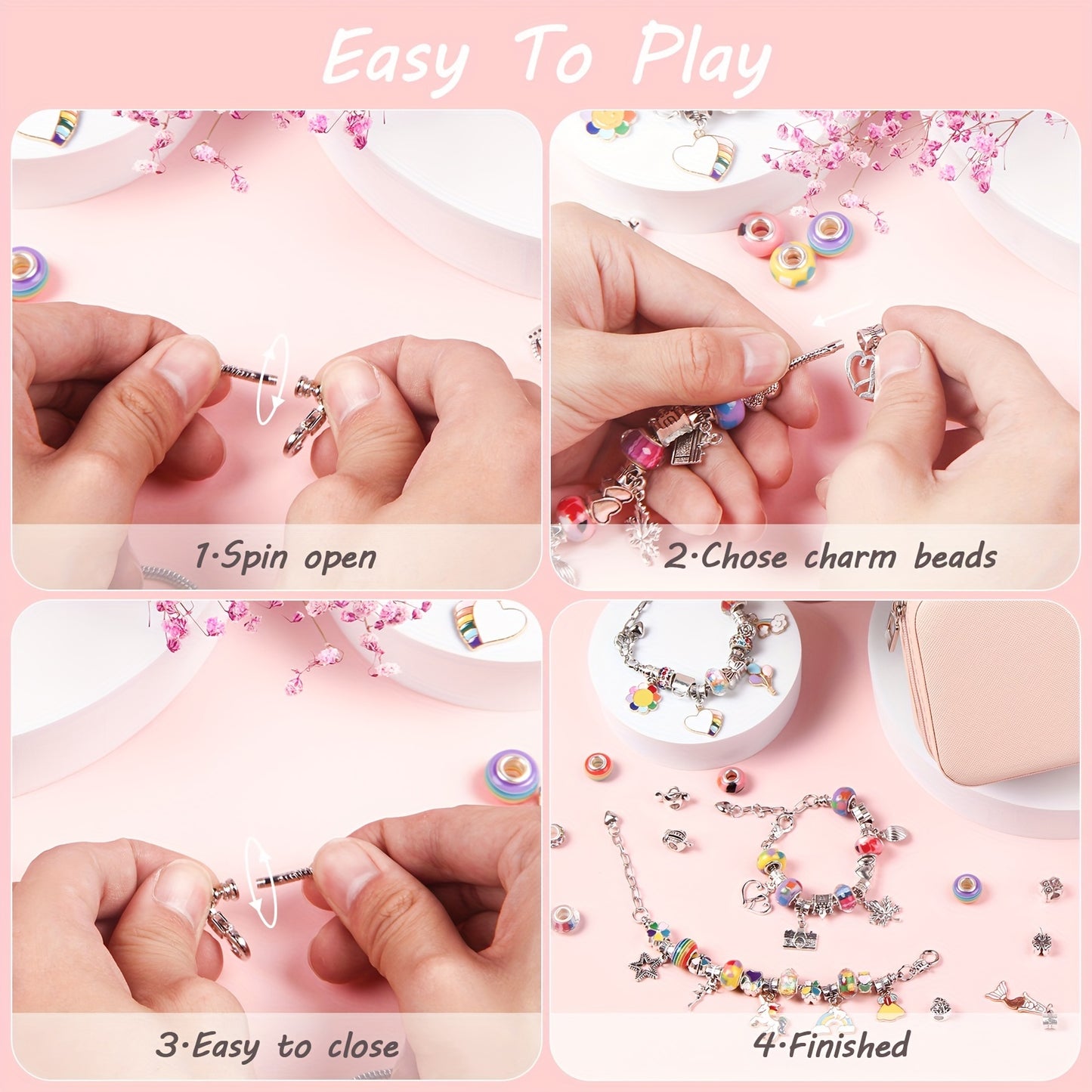66 Pcs Charm Bracelet Making Kit - Daily Use DIY Beaded Jewelry Making Kit, Mermaid Series Charms Gifts For Daily Use Toys Crafts DIY Bracelet Making Gift Box