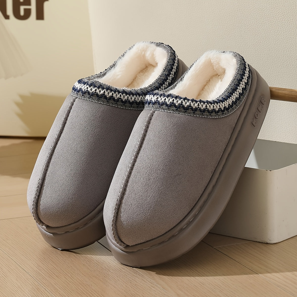 Cozy Plush Slip-On Slippers for Men and Women - Soft, Warm Fabric with Non-Slip TPR Sole, Elegant Style, Perfect for Indoor Use, Formal Shoes