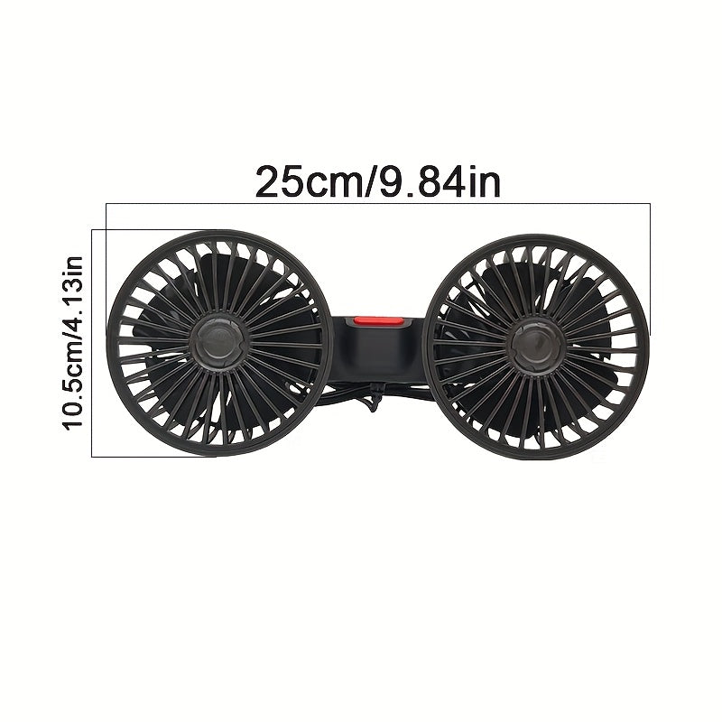Car Fan, Dual-Head Car Ventilator, High Airflow Rear Seat Fan with Adjustable Speeds and Multi-Angle Rotation for Strong Wind Power