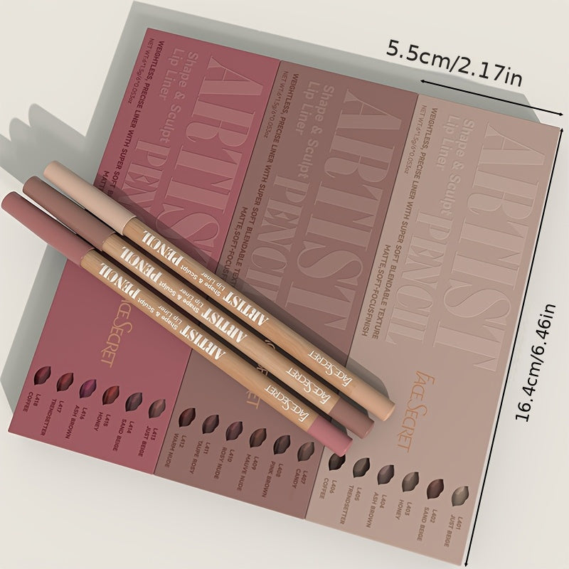Long-Lasting & Non-Drying 6pcs Velvet Matte Lip Liner Pencils Set - Perfect for Lining & Filling Lips - Versatile Shades for All Skin Types, Includes Berry, Brown, Pink, Purple, Red Tones