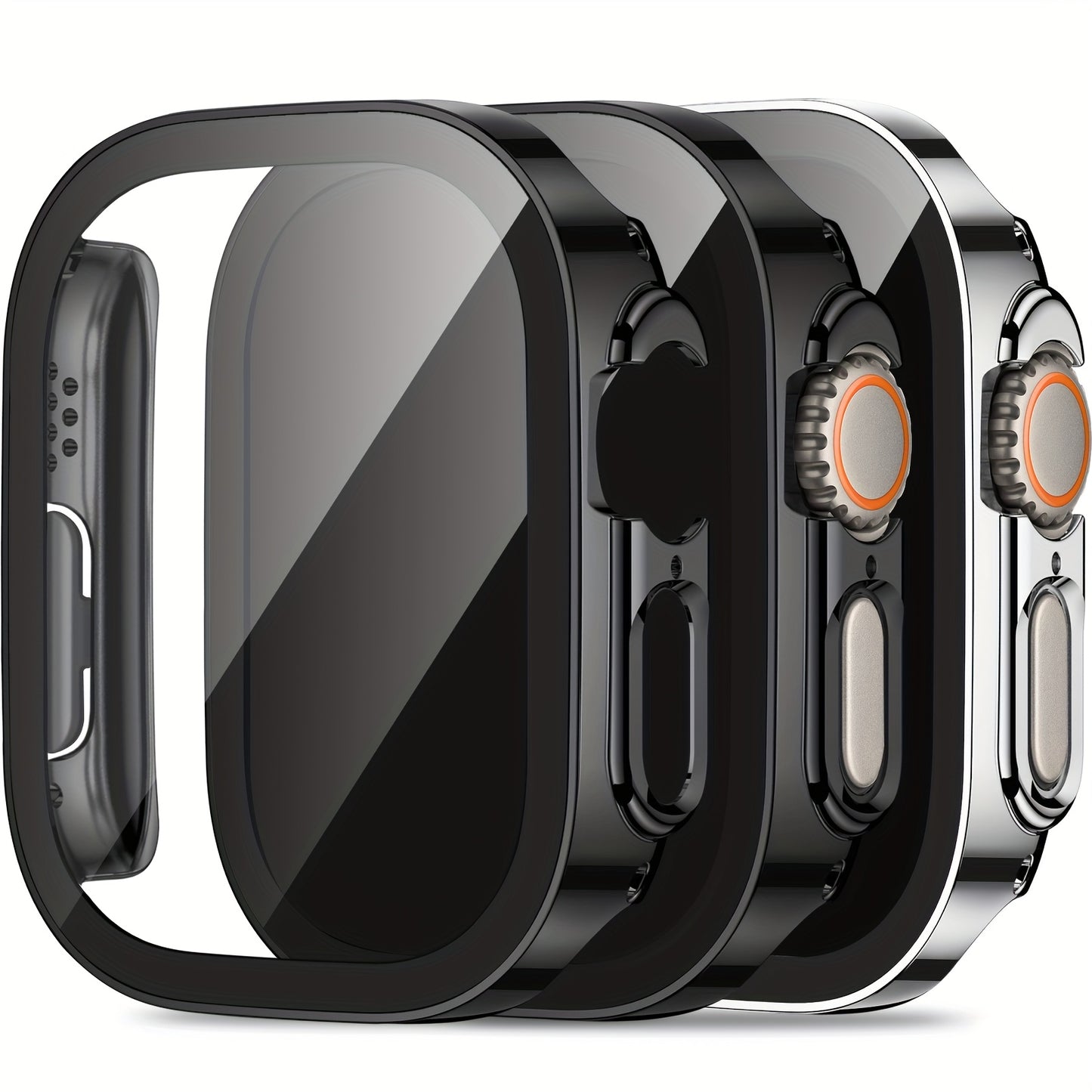 Set of 3, Full Coverage PC Protective Case for Apple Watch with Built-In Glass Screen Protector, Offering Comprehensive Protection, Lightweight And Scratch-Resistant, Suitable for 40MM, 41MM, 44MM, 45MM, And 49MM.