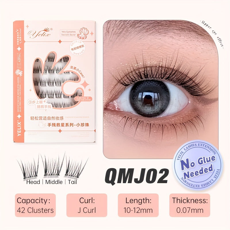 42 Clusters C/J Curl No Glue Needed Eyelash Extensions Handmade Grafting Individual False Eyelash Wispy Lashes Gift for Women & Girl