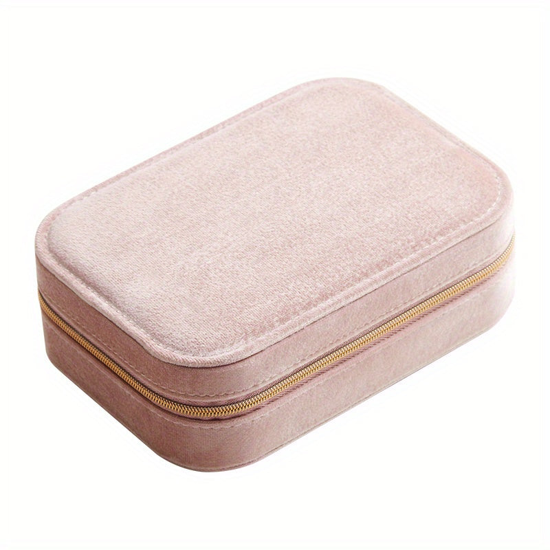 1pc Glam Style 3-Layer Velvet Jewelry Box with Zipper Closure - Multipurpose Rectangular Organizer with Necklace Hooks for Earrings, Necklaces, Rings, Watches, Hair Accessories - Ideal for Travel & Home Storage - Perfect for Christmas, New Year, Valentine