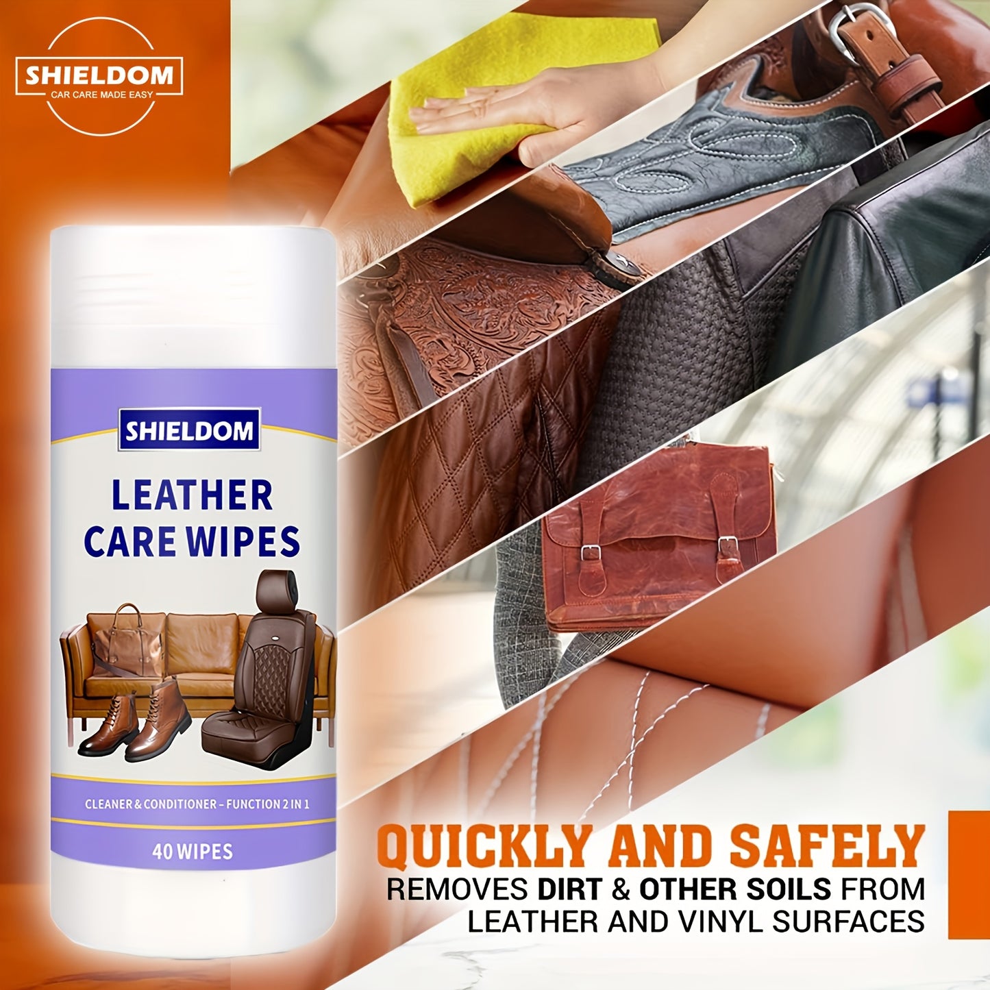 [40 Leather Care Wipes] 40 Leather Care Wipes | Car Seat Leather Conditioner Wipes for Leather Couches, Automotive Interior, Boots, Handbags, Shoes, Horse Saddles