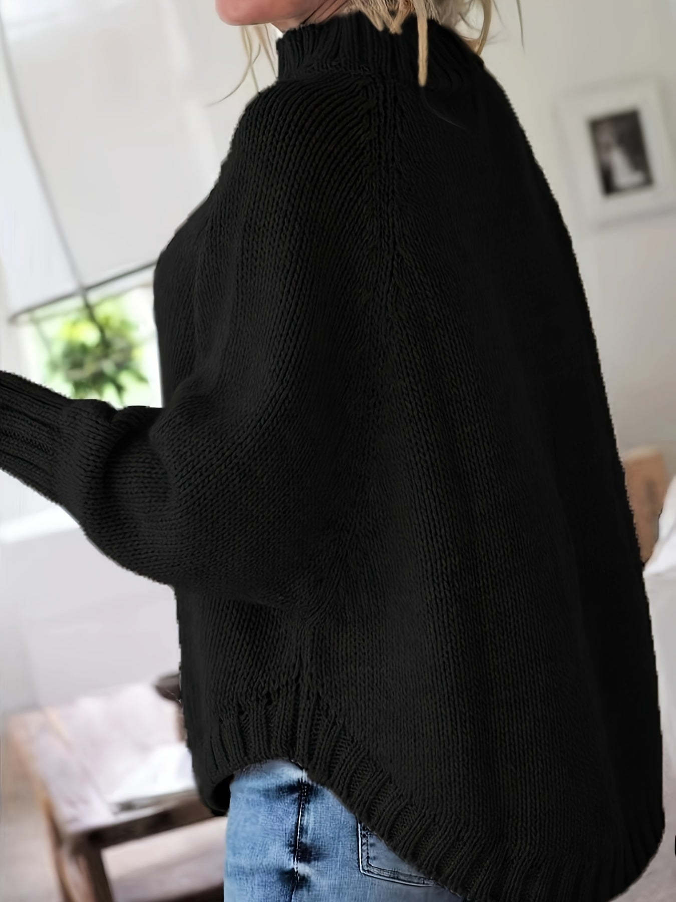 Women'S Vintage-Inspired Black Cable Sweater with High Neck, Loose Fit, Fall & Winter Style - Casual, Everyday Pullover for Autumn and Winter, Autumn Winter Apparel | Vintage Sweater | Cable Pattern, Sweater Dress