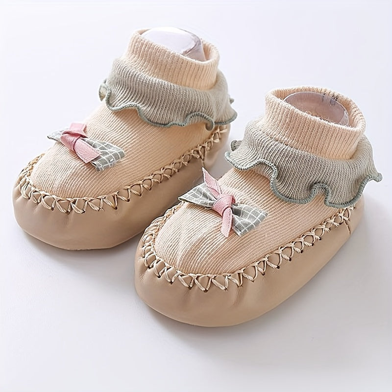 Spring And Autumn Cartoon Baby Leather Bottom Socks, Baby Toddler Floor Socks, Bowknot Non-slip Children's Soft Bottom Shoes Socks