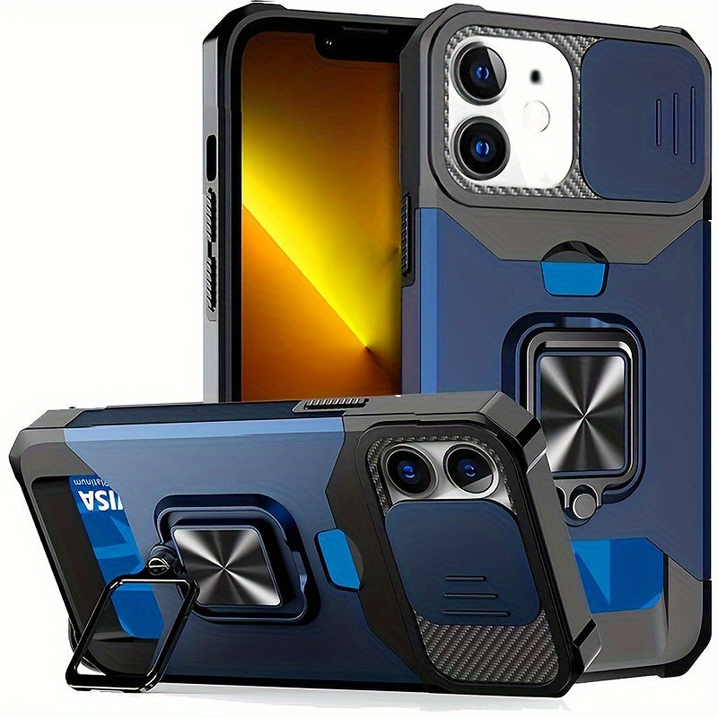 [1pc Heavy-Duty Phone Case] Heavy-Duty Shockproof Phone Case with a Metal Stand And Card Slot, Compatible with Iphone 16 Pro Max, 15 Pro Max, 14 Pro Max, And 13 Pro Max.