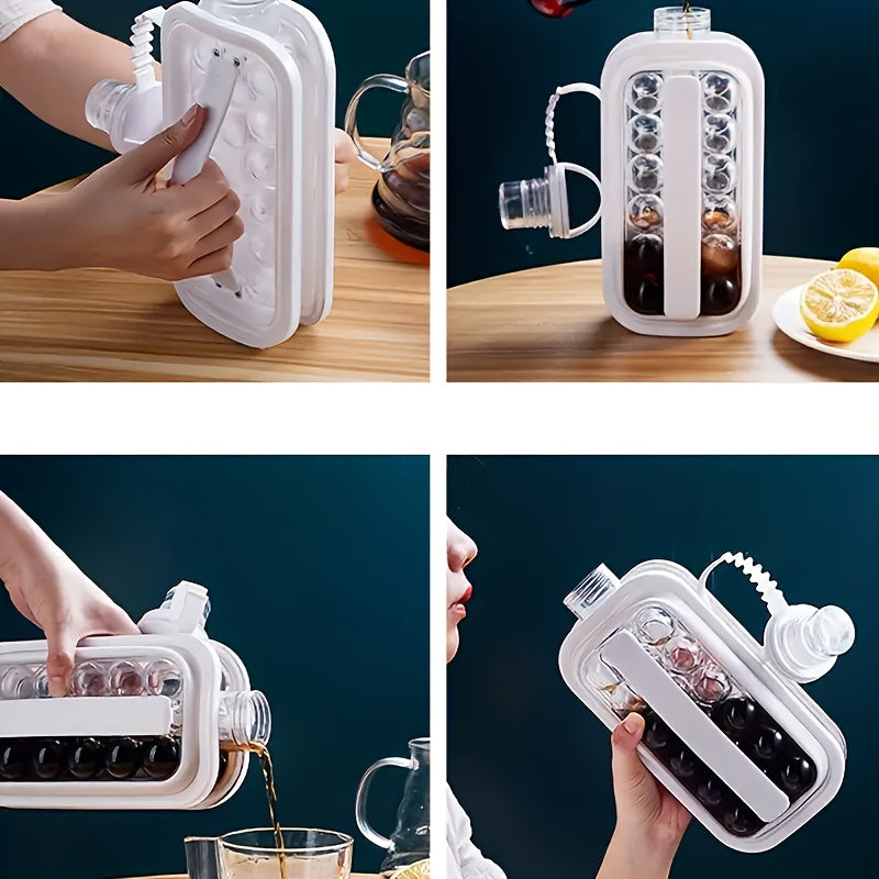 [Portable Ice Maker] 2-in-1 Folding Ice Maker Water Bottle & 17-Grid High-Capacity Ice Tray | Portable, Space-Saving, Durable Plastic Household Ice Maker for Cocktails, Beverages, Beverage Cooling, Compact Storage, Userfriendly Construction
