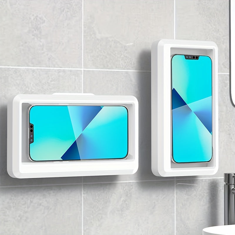 360° Rotatable Bathroom Phone Holder - Wall-Mounted, Touch-Sensitive Shower Phone Case. It'S Compatible with iPhone 15 14 13 12 Pro Max XS XR, Fits Phones Under 6.8 Inches. White ABS Design for Bathtub, Kitchen, Toilet Use, Bathroom Accessories, Shower Sm