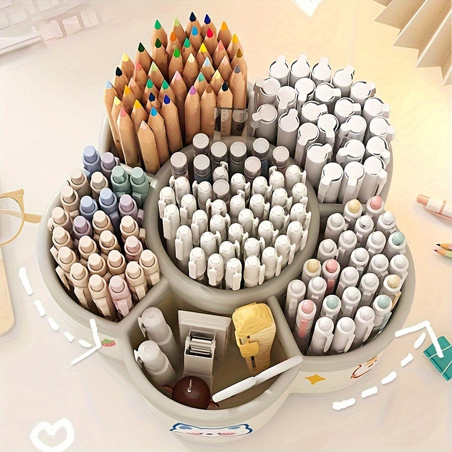 1pc Rotating Desktop Organizer - 360-Degree Cute Rotating Pen Holder, Extra-Large Capacity Multi-Function Desktop Stationery Pen Holder Storage Box