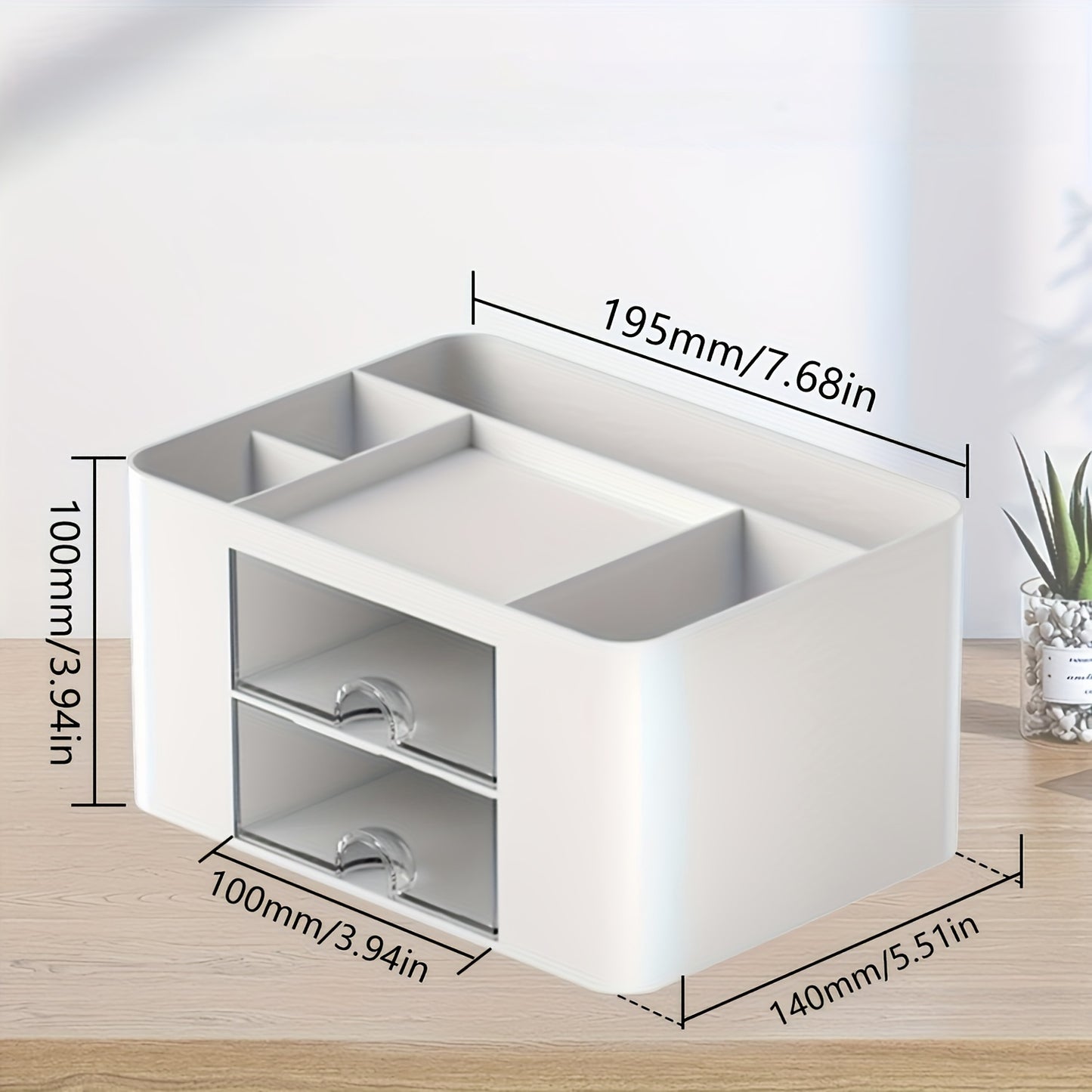 1pc Multi-Functional Plastic 5 Compartments Desk Organizer with 2 Drawers - Office Supply Caddy, Portable Desktop Storage for Stationery, Pens, Pencils, Art Supplies