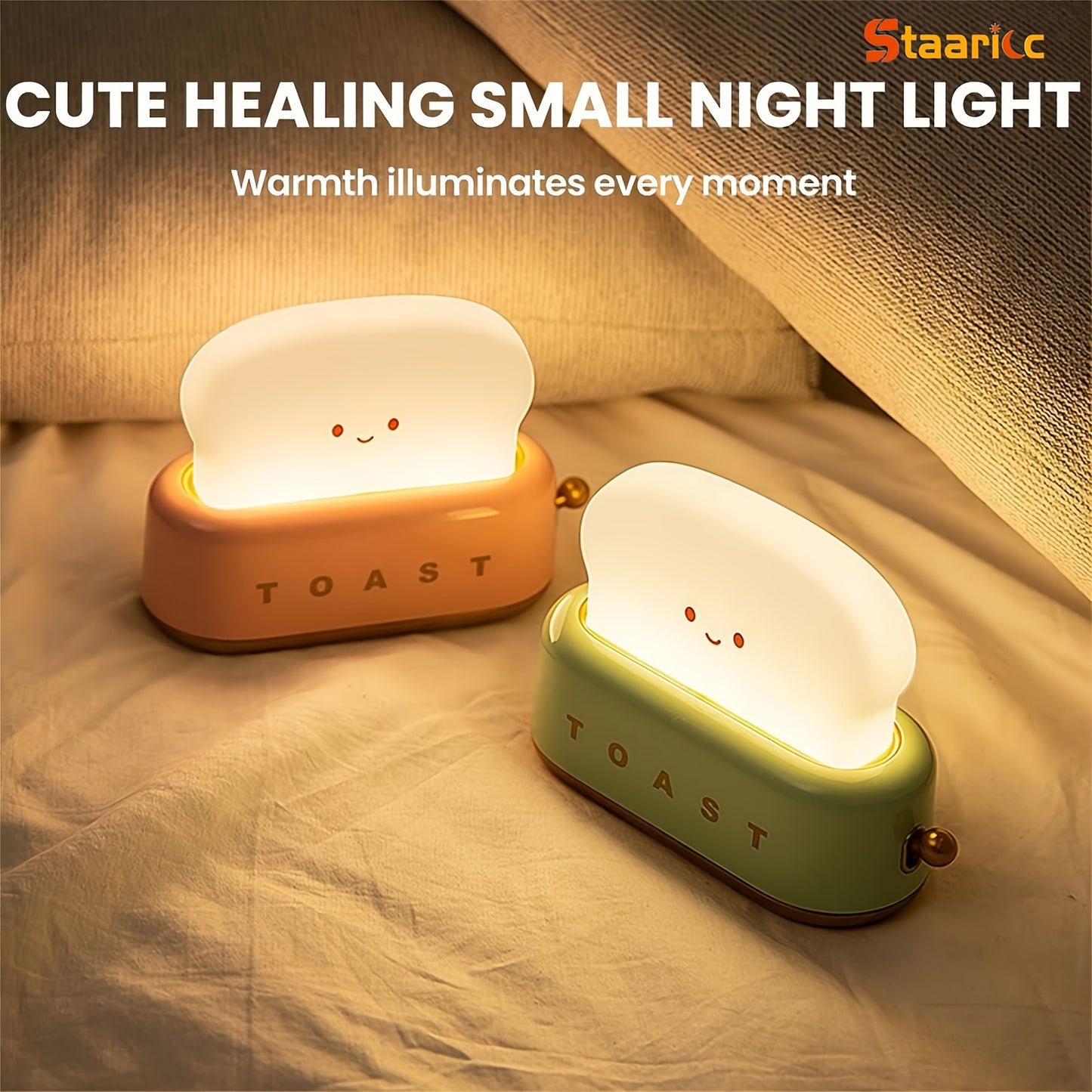 Staaricc USB Rechargeable Cute Toaster-Shaped LED Night Light – Warmth Illuminates Every Moment, Decorative Table Lamp in Green/Orange/Pink, Perfect for Home, Birthday, or Christmas Gift, Best for Christmas
