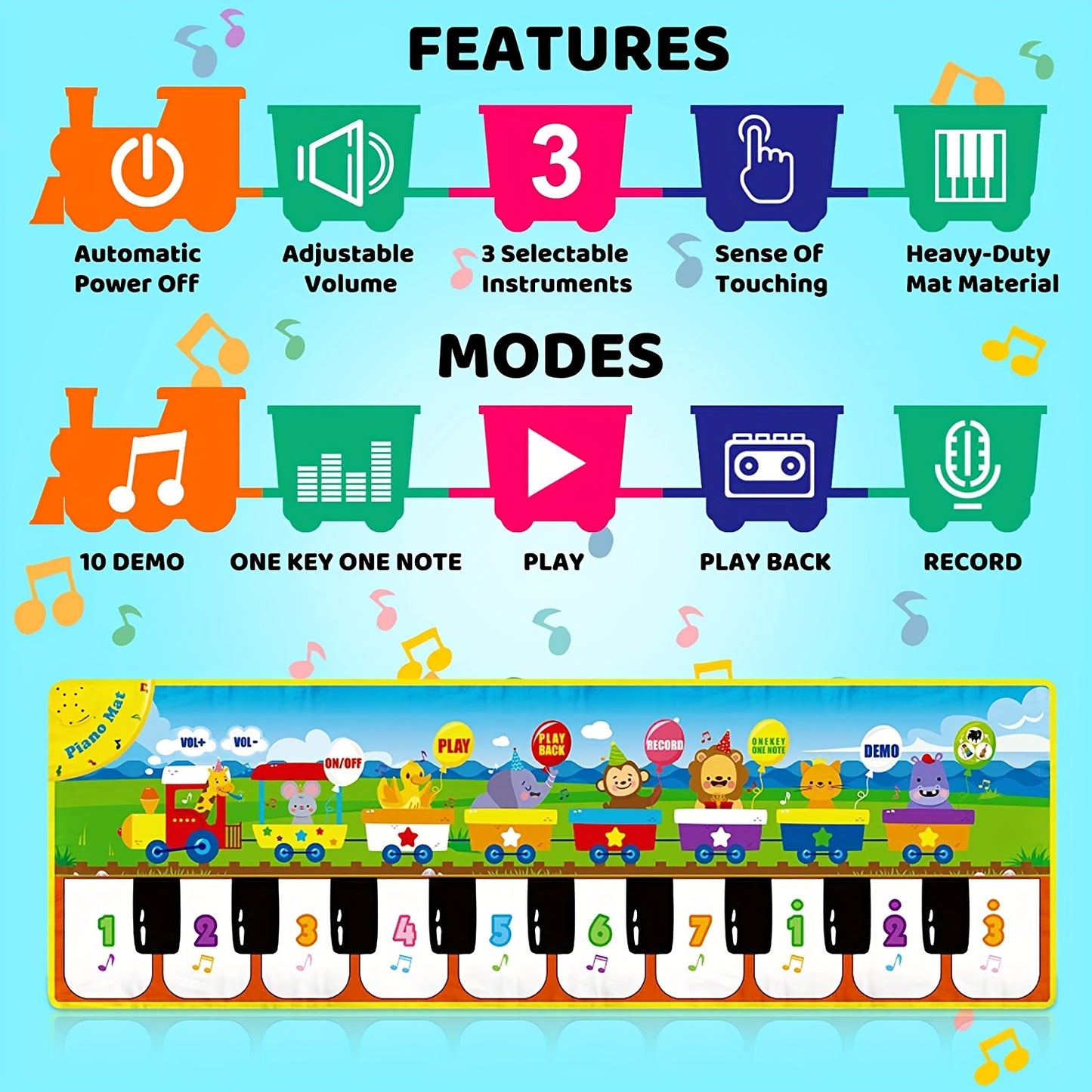 [Musical Piano Mat | Kids] 10 Songs | Musical Piano Mat for Kids, Floor Dance Toy | 8 Animal Sounds, 5 Modes, Children's Keyboard Blanket Music Touch Game Mat, Music Early Education Toy, Halloween Christmas Gift for Winter Ramadan Mubarak