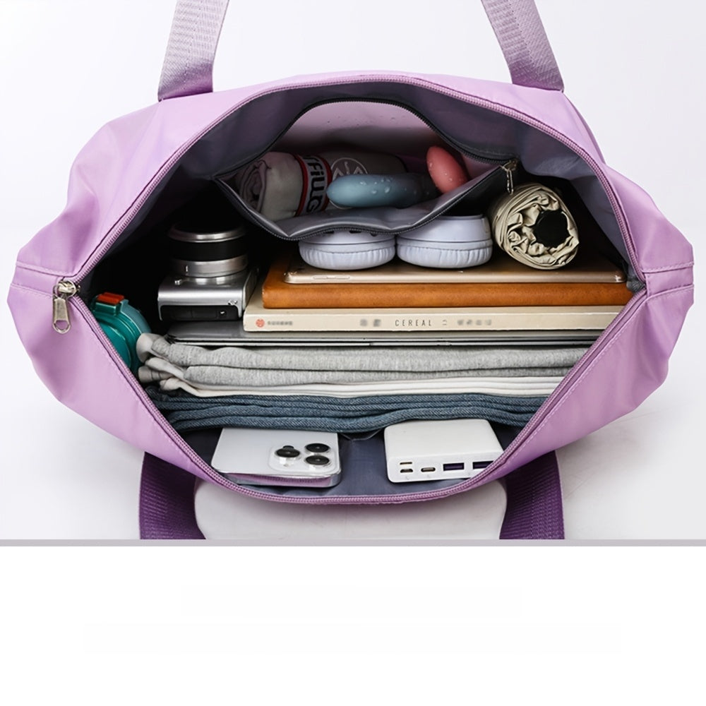 [Durable Travel Duffel] Durable Oxford Fabric Large-Capacity Foldable Travel Duffel Bag - Multi-Functional Outdoor Sports and Fitness Handbag with Dry/Wet Separation - Available in Gray/Purple/Blue/Black, Perfect for Gym, Weekend Getaways, and Travel Orga