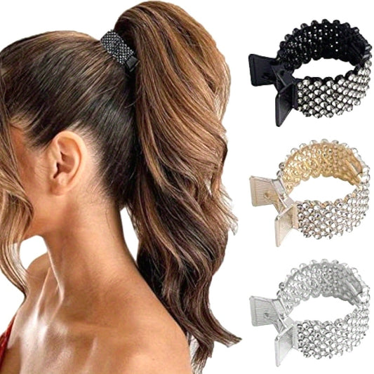 1.77Inch Small Hair Claw Clips For High Ponytail, Rhinestone Shark Hair Clips For Women Thick Long Hair(Pack Of 3)