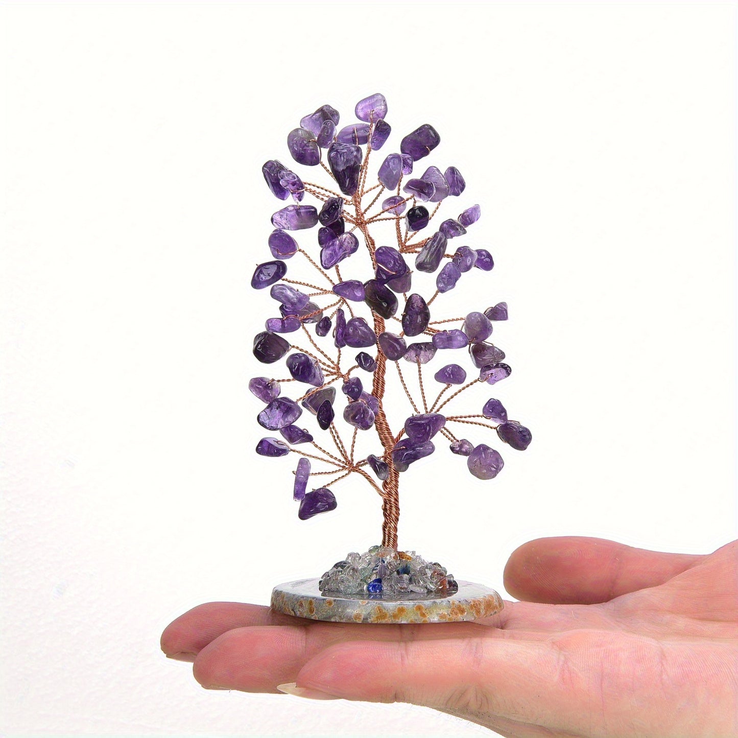 Natural Amethyst Tree of Life, Crystal Tree with Agate Base, Handmade Gemstone Tree Desktop Decoration, Lucky Money Tree Bonsai, Home Decoration, Spiritual and Mysterious Gift