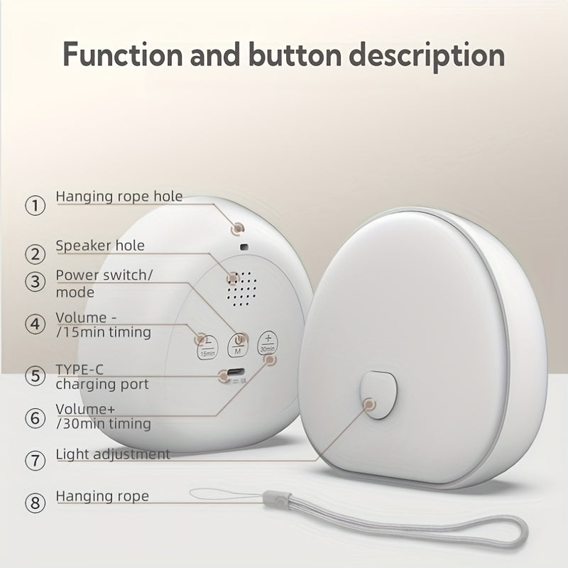 [White Noise Night Light] Multiple Colors White Noise LED Night Light | Stepless Dimming, with Timer, Sleep Sound White Noise with Natural Soothing Sounds, Memory Function Portable Sleep Device with 1200Mah Rechargeable Lithium Battery