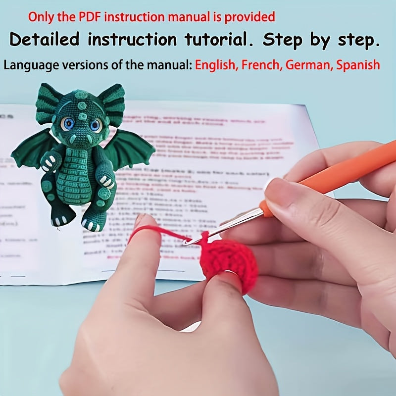1Set Animal Crochet Kit for Beginners, Beginner Crochet Kit for Adults with Step-by-Step Text Tutorials, Dragon DIY Knitting Kit, Cute Funny Home Decorative Ornaments, Birthday Valentine's Day Festival Gifts