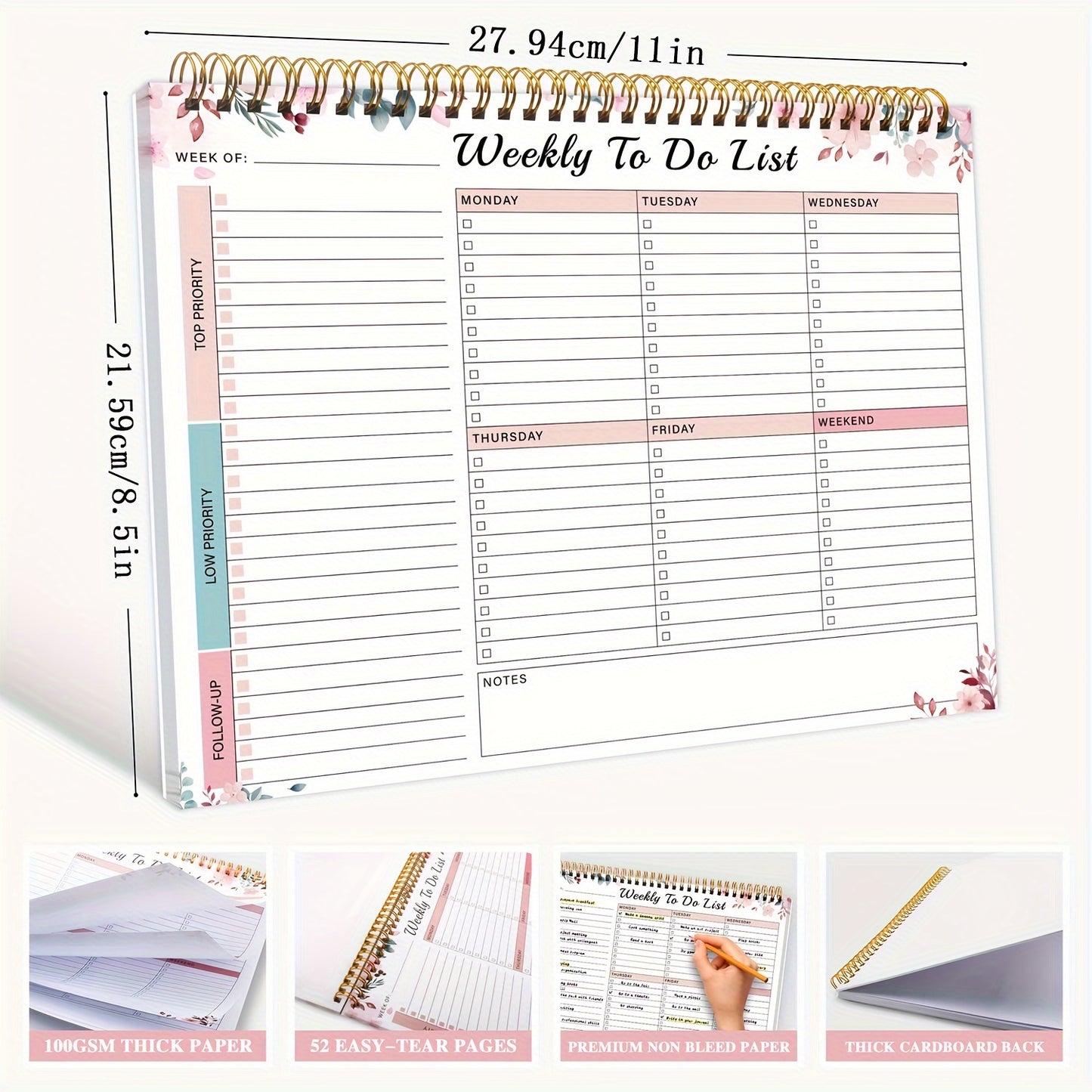 Weekly Student To-Do List Planner - English Academic Schedule Notebook with Daily Work Organizer, Top Priorities and Notes Section by BUBU