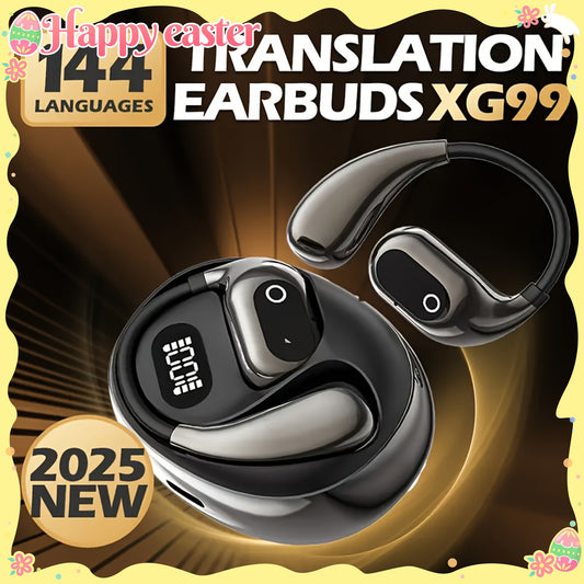 2025 new AI real-time translation headset, LED power display, 144 language translation headset, barrier-free communication, Type-C charging port, compatible with all smartphones, suitable for meetings, sports, business, games, study, travel, etc.
