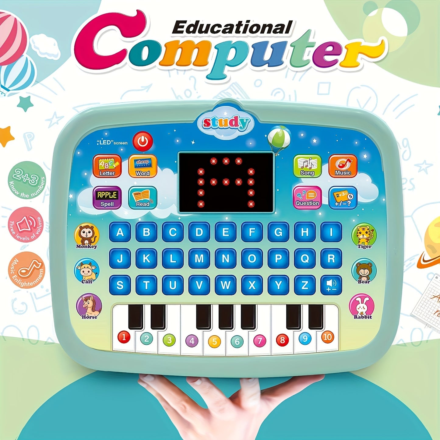 Tablet for Kids with LED Screen, Learning Mat for Teaching Alphabet, Numbers, Words, Music, Math, Interactive Electronic Toy forEarly Development, Suitable for and Girls, Halloween and Christmas Gifts