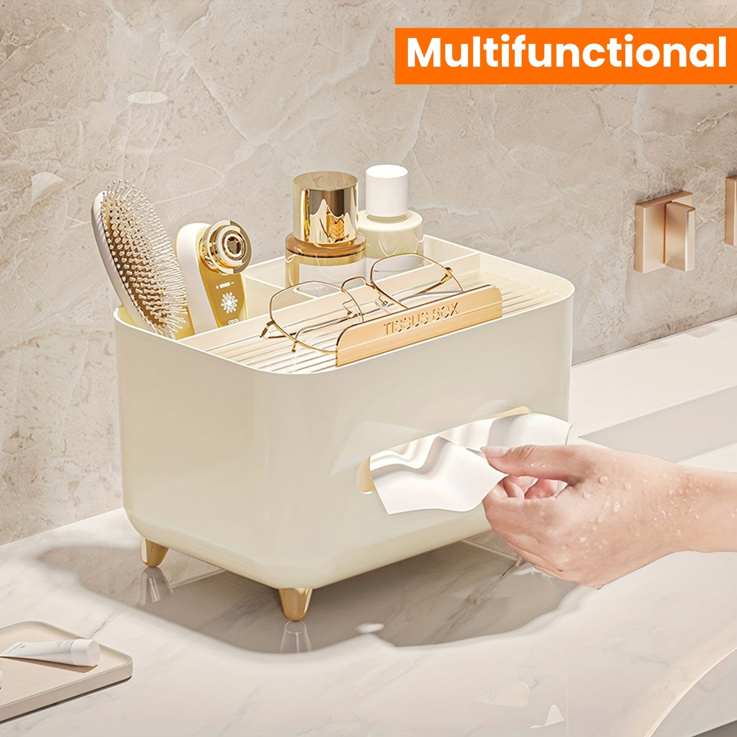 1pc, Multifunctional Desk Organizer, Tissue Box, Remote Control And Miscellaneous Storage Box, Plastic Desktop Tissue Holder