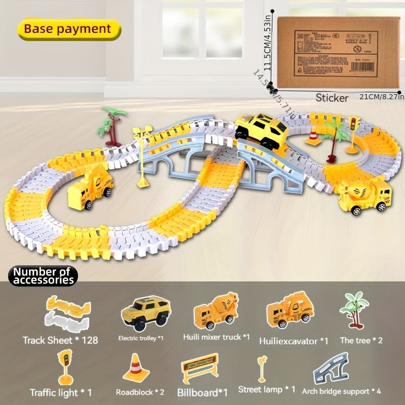 [STEM DIY Train Set] STEM Educational Battery-Powered DIY Construction Vehicle Train Set | Plastic Building Kit with Electric Track | for Ages 3-6, Ideal Christmas and Thanksgiving Gifts