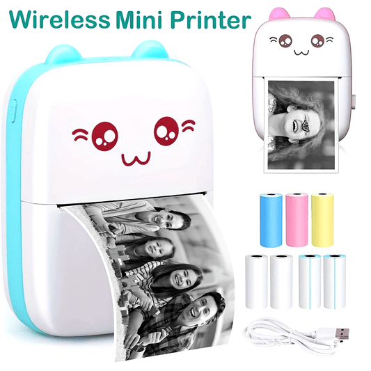 Compact Portable Wireless Mini Thermal Printer with Cute Cat Design, 200Dpi, USB Rechargeable, Photo & Label Printing, Includes USB Cable & Inkless Kit, Ideal for Travel & Home Use, Photo Printing | Wireless Connectivity | USB Rechargeable Printer