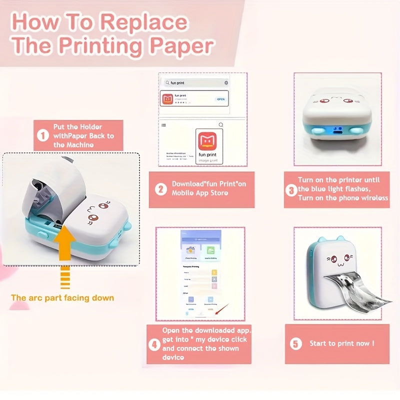 [Portable Thermal Printer] Wireless Thermal Printer | Portable Mini Pocket for Labels, Receipts, Photos, Notes, and Learning - Compact Inkless Smart Label Printer for Journals/Scrapbooks/Travel/Memo Lists/Home Office Use in Blue & Pink