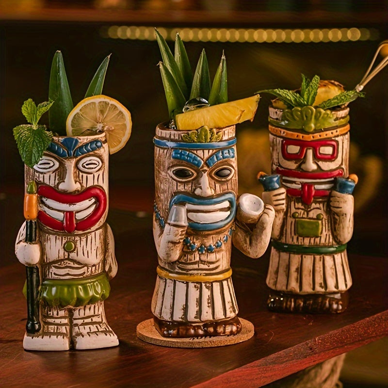 [1pc Ceramic Tiki Mug] 1pc Hawaiian Ceramic Tiki Cocktail Mug | For Bar, Pub, Club, Restaurant, Home Use, Drinkware