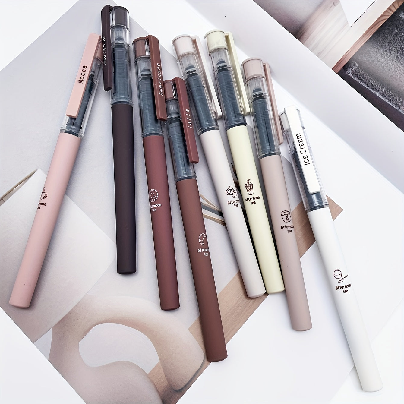 8pcs Coffee-Themed Quick-Dry Gel Pens, No-Smear Soft Fine Tip for Note-Taking, Drawing, School & Office Supplies, Mixed Colors, Back to School Essentials