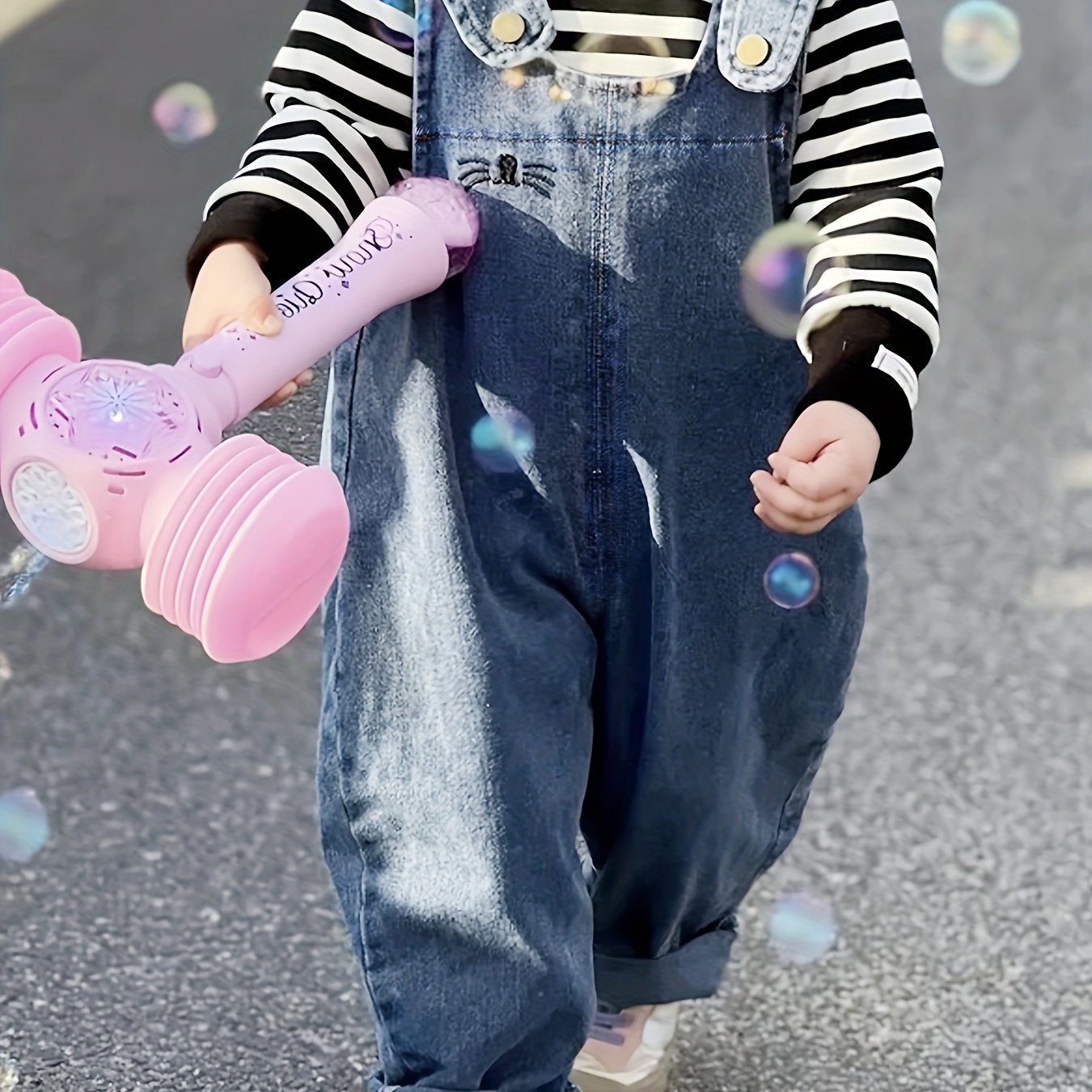 [Light Blue Denim Overalls Casual] Adorable Youngsters' Light Blue Denim Overalls with Rabbit Ear Details - Casual, Loose Fit for Spring & Autumn, Machine Washable, Perfect for Outdoor
